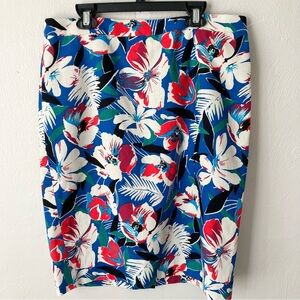🎁5/$25 J Crew Blue Tropical Hibiscus Flower Print Pencil Skirt